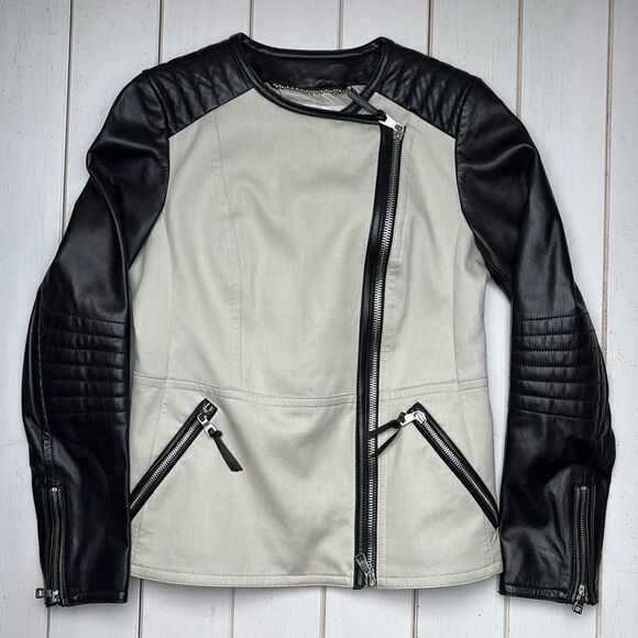 Coach Black & White Leather Moto Jacket - Picture 8 of 16